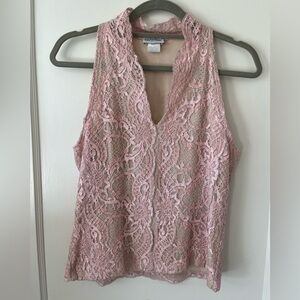 VTG Pink nude Lace vneck Sleeveless Top womens L coquette girl, y2k, 90s, GIRLY
